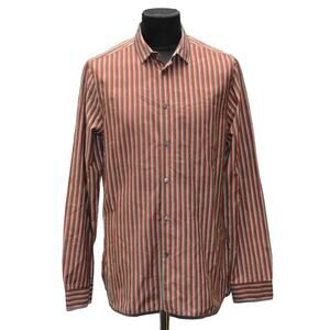 A8 Auth BURBERRY LONDON Red/White/Grey Cotton & Silk Striped Casual Shirt Sz XL